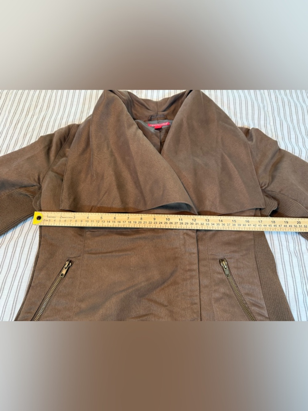 New York & Company Collection Asymmetrical Faux Suede Brown Jacket Size M - Picture 5 of 14